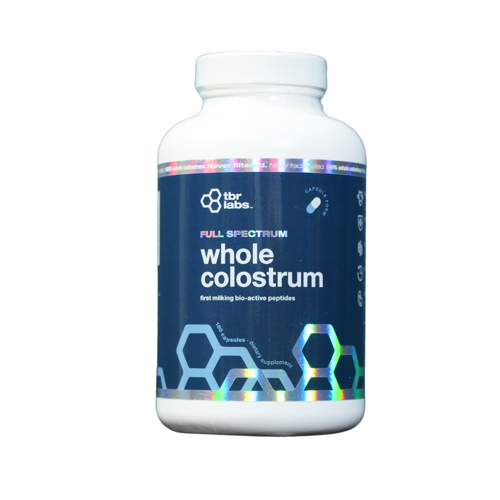 Bottle of Whole Colostrum: Unflavored Capsules on a white background